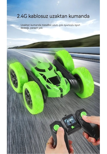 Seher Uzaktan Kumandalı Takla Atan Araba 360 Derece Döner Full Fonksiyonlu Araba Yeşil Renkli