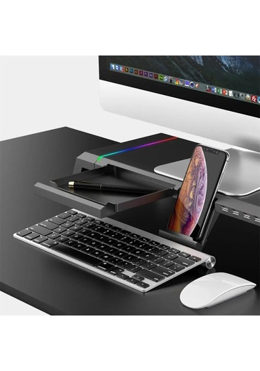 Techtic Bilgisayar Monitör Yükseltici Laptop Sehpası Rgb 4 Usb