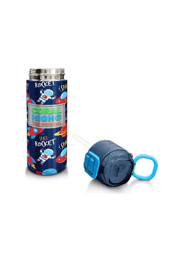 Coral High Kids Lacivert Mavi Uzay Desenli Pipetli Ve Direkt İçim Çelik Termos 500 Ml 31917 Lacivert - Mavi