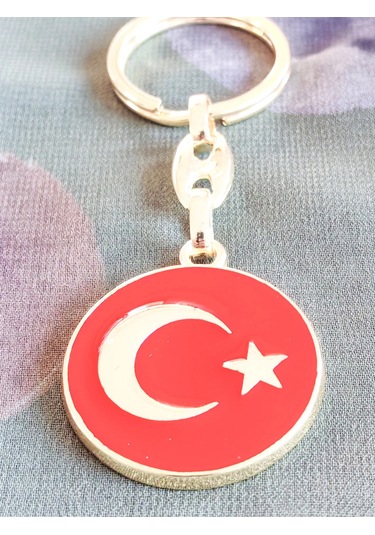 Moncuk Design Yuvarlak Kırmızı Zeminde Sarı Altın Renkli Ay Yıldız Figürlü Anahtarlık