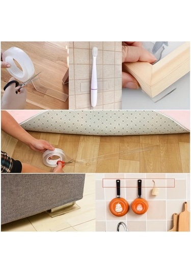 Gateesat 3 Adet Güçlü Yapışkan Çift Taraflı Bant Yeniden Kullanılabilir Kalıntı Bırakmaz