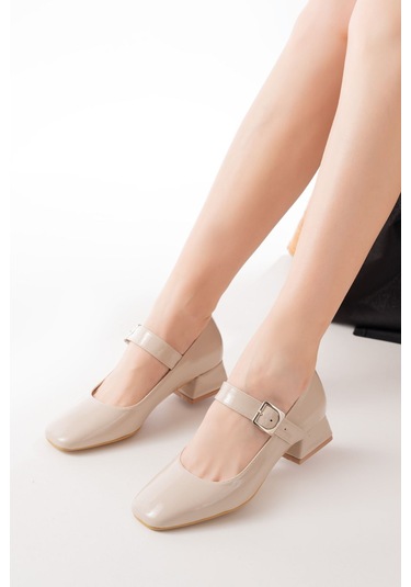 St-006 Bej Rugan Günlük 4 Cm Topuklu Bayan Ayakkabı Bej