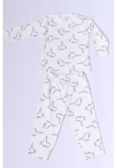 Hçm Bebek Pamuk Pijama Takımı Tenkli Baskılı Bisiklet Yaka A2 Krem