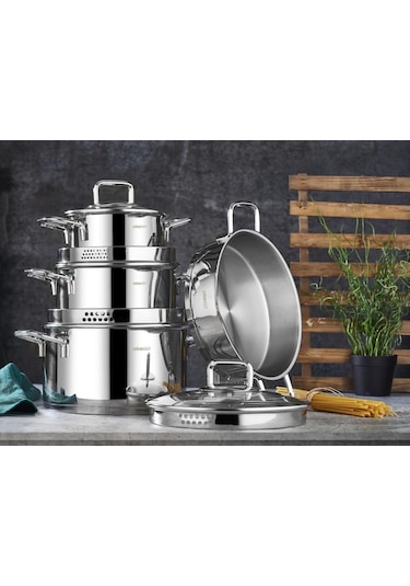 Amboss Diamond Straıner Cam Kapaklı 8 Parça Tencere Takımı