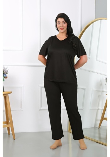 Akbeniz Kadın Büyük Beden Kısa Kol Penye Pijama Takımı Siyah 202405-siyah Siyah Akbeniz Kadın Büyük Beden Kısa Kol Penye Pijama Takımı Siyah 202405-siyah Siyah