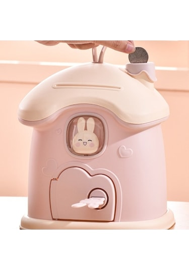 Fastbuy Sevimli Ev Baca Kumbara - Kilit Para Banknot Kumbarası - Açık Pembe Açık Pembe