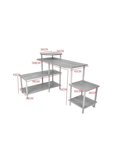 Çalışma Masası 5 Raflı Ahşap Ayaklı Dekoratif Modern Bilgisayar Ofis Masası - Beyaz - Köşe