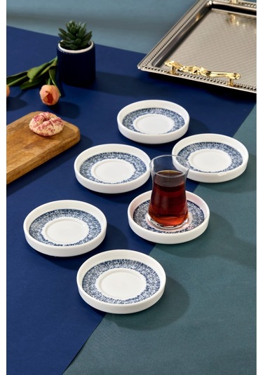 Cooker 6'lı Lyon Porselen Çay Tabağı Mavi