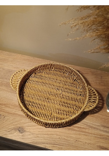 Hasır Rattan Sunum Tepsi Küçük Boy Organizer Yuvarlak Diğer