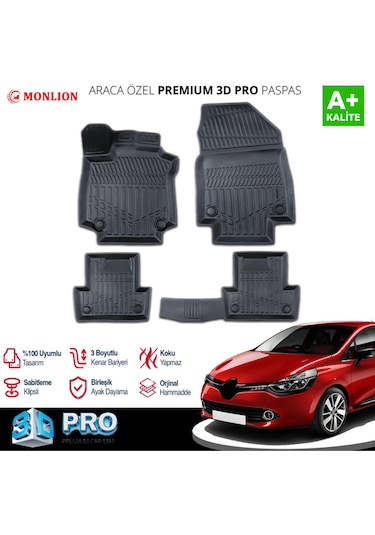 Paspasları, Renault Clio 4 2012-2019 3d Lazer Ölçülü Kokusuz Kaymaz Önvearka