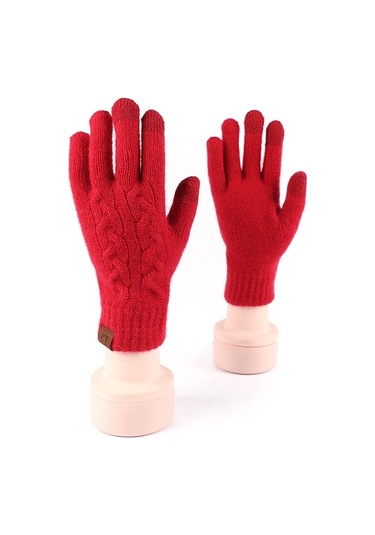 Yılbaşı Kışlık Kadın Eldiven: Yün Örme, Kalın Sıcak-kırmızı Kırmızı