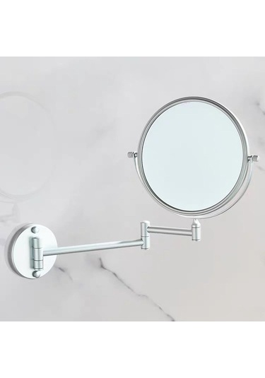 Suntek Yuvarlak Çift Taraflı 3X Büyüteçli Duvara Monte Makyaj Aynası Gümüş