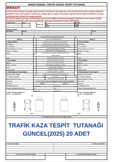 Trafik Kaza Tesit Tutanağı Güncel 2025 - 20 Adet