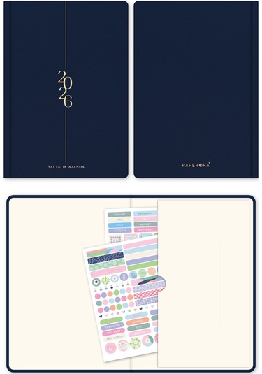 2026 A5 Keten Haftalık Ajanda 12 Aylık Lacivert Lacivert