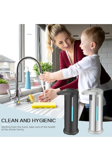 280ml Sliver-280ml Akıllı Kızılötesi Sensörlü Sabun Jel Dağıtıcı Otomatik Fotoselli El Yıkama Banyo Temizleme Tezgahı Paslanmaz Çelik