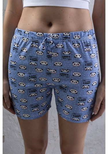 Giysa Kadın Beli Lastikli Desenli Şort Pijama Altı Mavi - 2027 Mavi