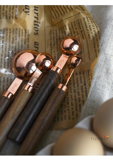 Rusmer Küçük Ölçü Kaşıkları, Ahşap Saplı, 4 Adet 373229980 Altın Rengi