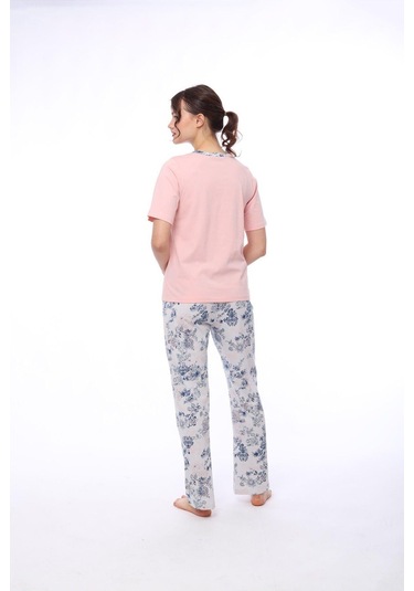 Pijadore 1444 Kadın Çiçekli Cepli Kısa Kollu Pijama Takım 001