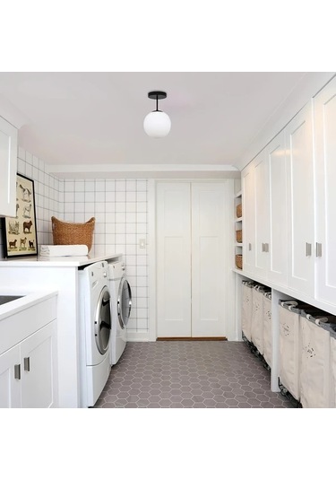 Dashanshop Siyah Modern Yarı Gömme Tavan Lambası Opal Küre Avize E26 Aydınlatma Siyah