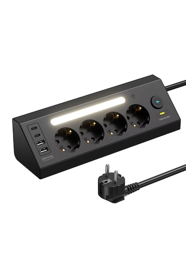 Çoklu Gece Lambalı Priz Yüksek Gerilim Korumalı 4'lü Priz 2xusb 2xtype-c Çıkışlı Grup Priz Çoğaltıcı 0