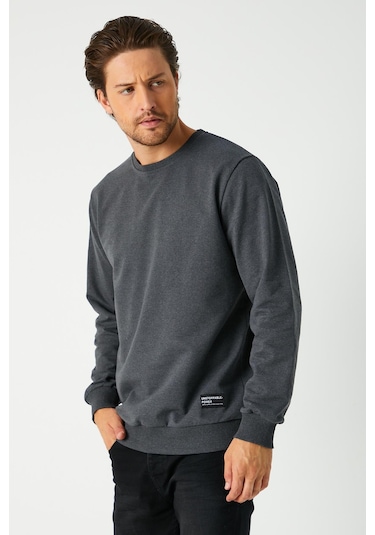 MMetalic Basic Bisiklet Yaka Erkek Sweatshirt Antrasit
