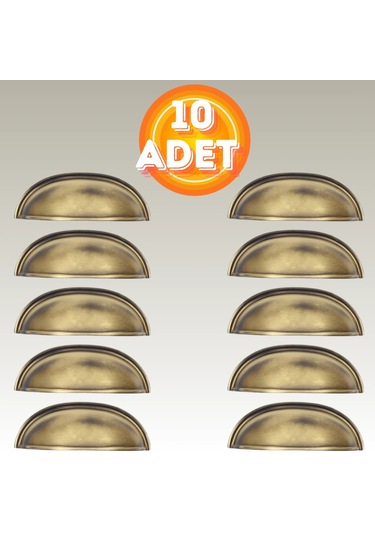 Tas Midye Çanak 64mm Antik Sarı Dolap Çekmece Vestiyer Mobilya Kulpu Metal Kulp 10 Adet Antik