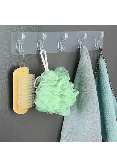 Mcg 5'li Güçlü Yapışkanlı Şeffaf Duvar Askısı Banyo Mutfak Düzenleyici Pratik Askılık Renkli