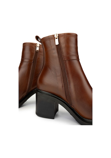 Tamer Tanca Kadın Hakiki Deri Taba Deri Topuklu Bot 1066 3401 Bn Bot Sk24-25 Taba Dr Taba Deri