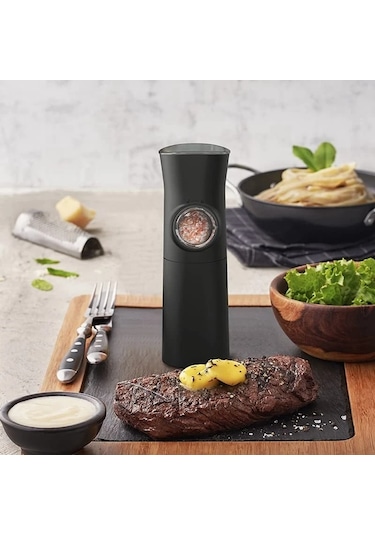 Sones Yerçekimi İndüksiyonlu Elektrikli Tuz Ve Karabiber Öğütücü Led Işıklı Ayarlanabilir Kaba Öğütücü Siyah