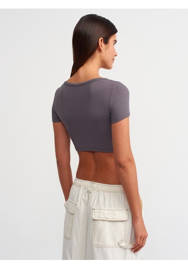 Dilvin Kısa Kollu Crop Top-füme Füme