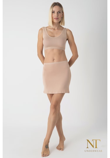 Nt Underwear Bambu Mini Etek Astarı, Mini Jupon - Doğal Kumaş, Modern Kalıp. Bej