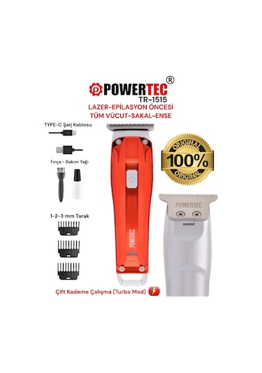 Powertec TR-1515 Lazer-Epilasyon Öncesi Tüm Vücut Tıraş Makinesi Sakal-Ense-Vücut