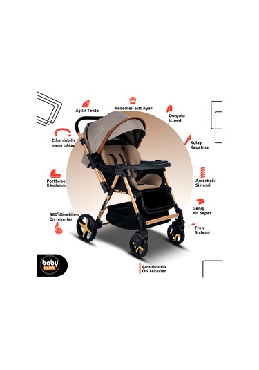 Baby Home 810 Ayrılıp Birleşebilen Çift Yönlü İkiz Bebek Arabası