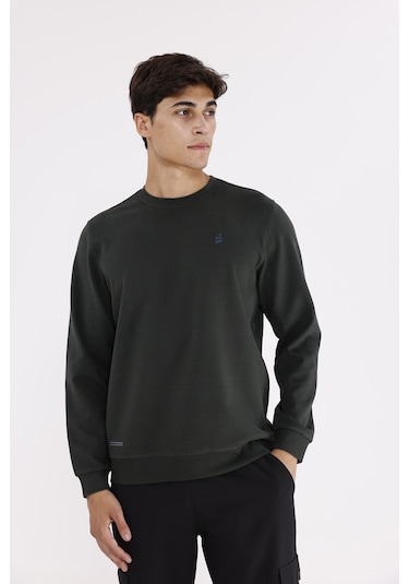 Rowinger Modal Karışımlı Yumuşak Dokulu Rahat Kalıp Esnek Kullanım Sunan Sweatshirt Haki