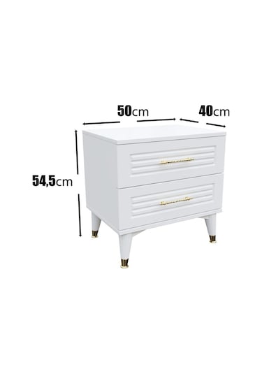 Panjurlu 2 Çekmeceli Komodin Pnj5002 Beyaz Gold