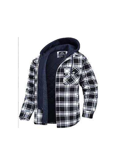 Edwardest Erkek Kareli Uzun Kollu Oversized Kapüşonlu Ceket Siyah