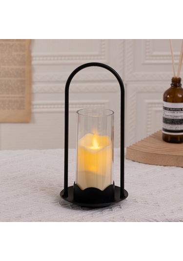 Çiçek Sepeti Mumluk Entegre Led Elektronik Mumışık Dekorasyon Romantik Süler Siyah