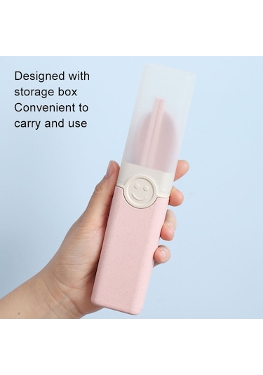 Sones 4'ü 1 Arada Taşınabilir Buğday Samanı Sofra Takımı Açık Hava Seyahat Saklama Sofra Takımı Kutusu, Stil: B Çubuklarla Diğer