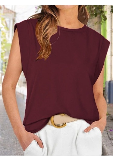 Kadın Kısa Kollu Bisiklet Yaka Viskon Bluz Bordo