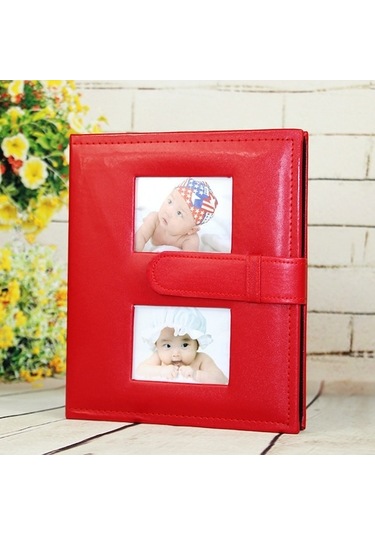 Rogfer Yaratıcı Cepli 6 İnç Pu Deri Ailesi Günlük Fotoğraf Albümü Kırmızı