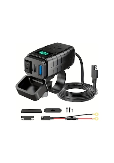 Xuweiwei Motorsiklet Gidon Telefon Sarj Cihazi Pd30 Qc30 Hizli Sarj Volt Metreli Saeden Usb Adaptor 12v36v Bisikletler Yesil Isik