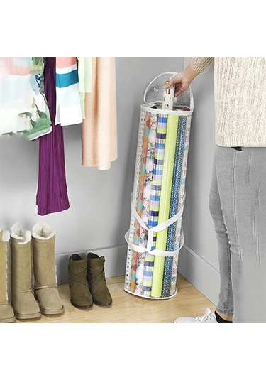 Yunboo Pvc Noel Paket Kağıdı Saklama Çantası, 100cm X 20cm, Şeffaf, Taşınabilir, 2 Tutamaklı, Üst Zipli, Büyük Kapasite Beyaz