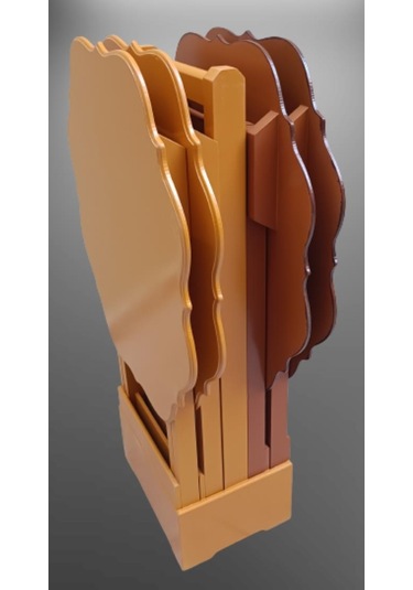 1448bng90085çanta Zigon Sehpa Yonca Dörtlü Model Ahşap Mdf Ceviz Ve Hardal Renk Uyum El Yapım