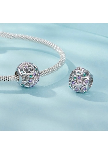 Fastbuy S925 Ayar Gümüş Platin Kaplama Çiçek Boncuk Scc2741, Renkli İçi Boş Dıy Asma Boncuk Çok Renkli