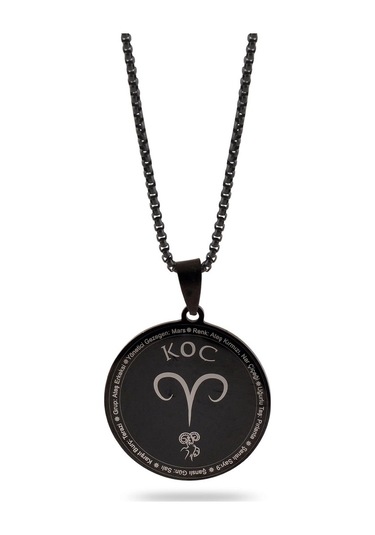 Koç Burcu Kolyesi Bayan Erkek Çelik Kolye Siyah Polo Zincir Cklko Çelik