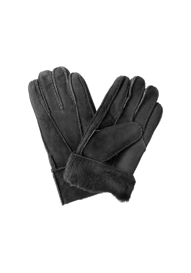 Kavramalı Siyah Deri Eldivenler Sıcak Yalıtımlı Eldivenler