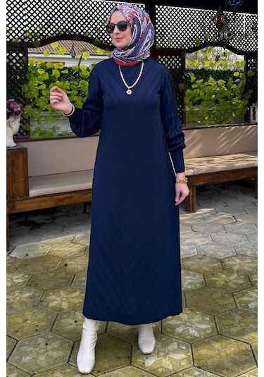 Yağmur Triko Elbise Lacivert Normal