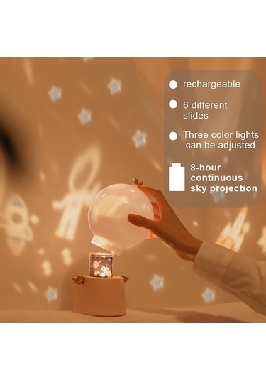 Neevoyu Çocuklar İçin 3'ü 1 Arada Müzikli Projektör Gece Lambası - 6 Tema Slider, 8 Piyano Şarkısı, Usb Şarjlı, Sıcak/soğuk Işık Seçenekleri