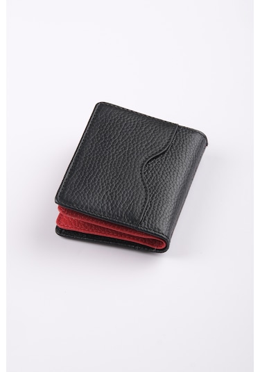 Ancora Leather Hakiki Deri Kartlık-26207 Siyah - Kırmızı