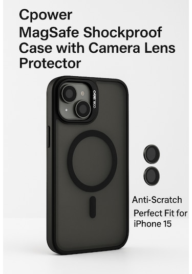 İphone 15 Kılıfı, Kaliteli Kamera Lens Koruyucu Dahil, Magsafe Uyumlu Darbe Dayanaklı, 3 Renk Siyah